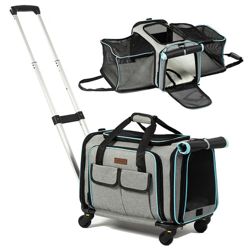 Expandable Pet Carrier with Wheels for Cats & Small Dogs
